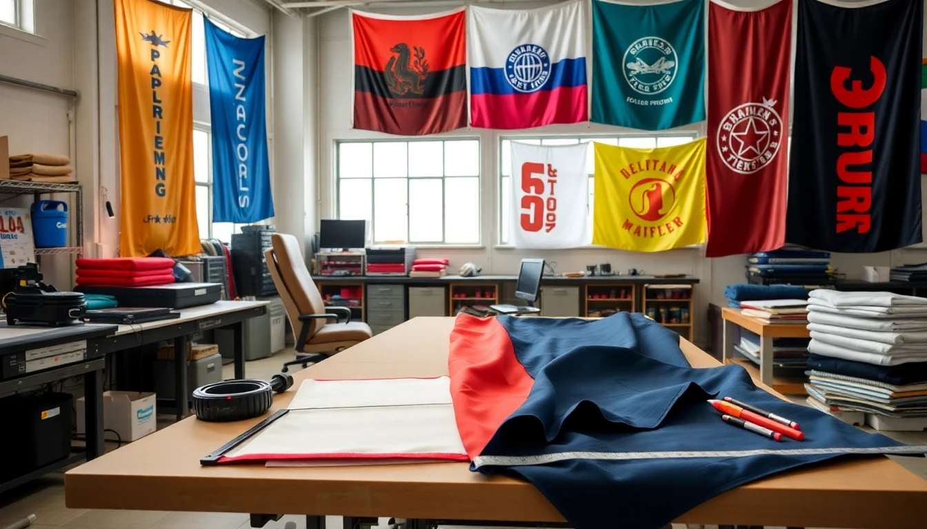 Flag making materials including polyester fabric, sewing tools, grommets, and UV-resistant thread