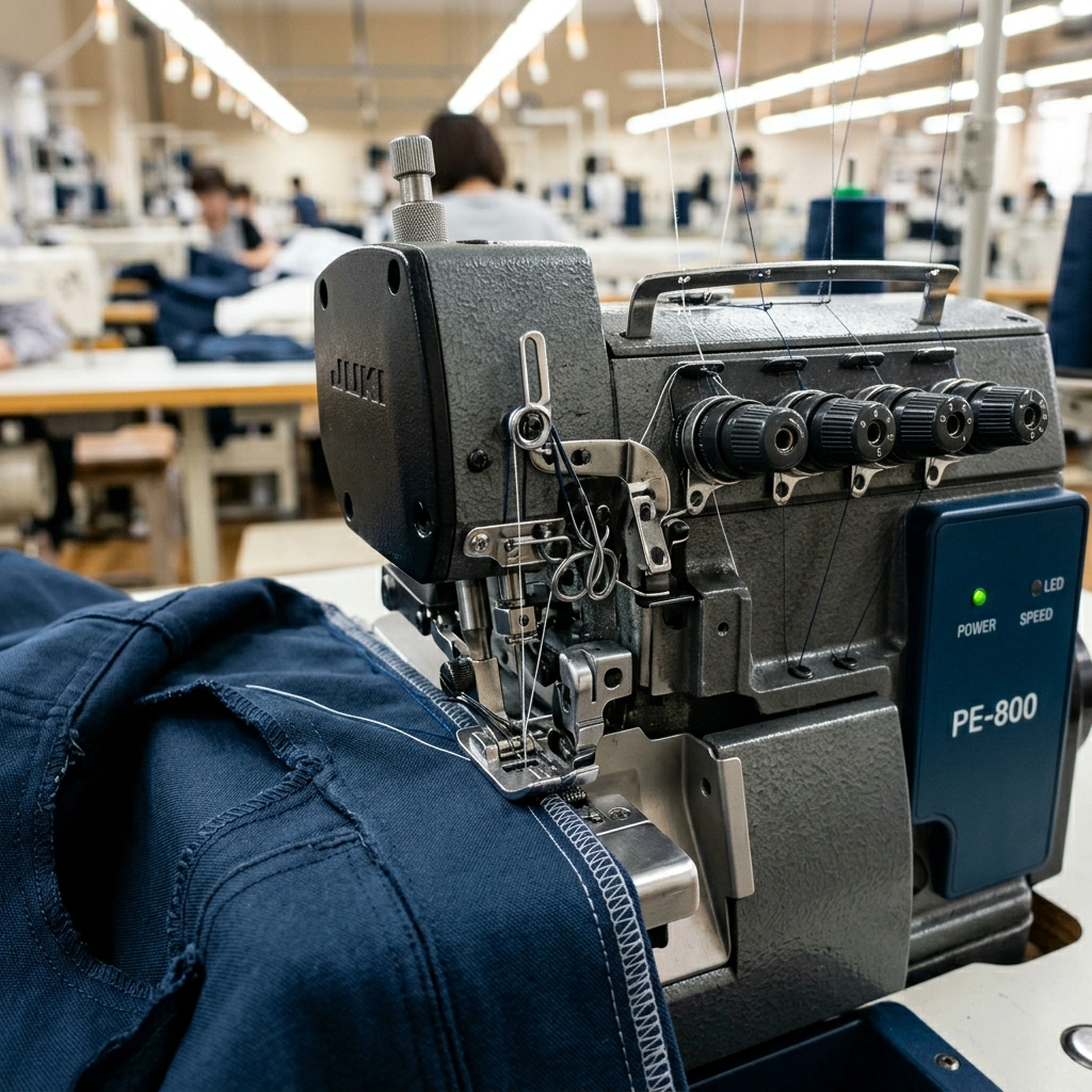 Overlock machine head of the type used to close sleeve and underarm seams